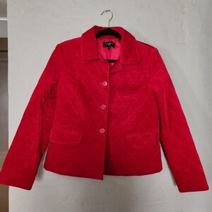 Talbots Quilted Velveteen Blazer Jacket Womens 10P Petites Red Lined Lined